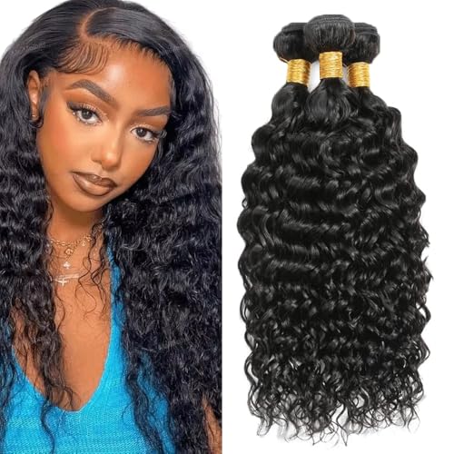 FuivJuix Water Wave Human Hair Bundles - 28-32 Inch, #1B Color