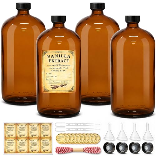 TBWIND 4 Pack 32oz Amber Glass Bottles with Airtight Caps