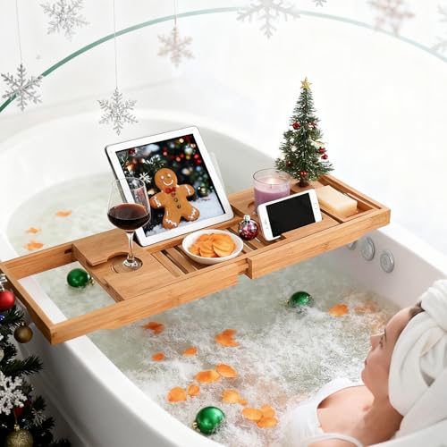 Utoplike Natural Bamboo Bath Caddy Tray for Tub - Adjustable & Elegant