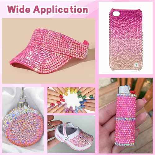 20000Pcs Pink Rhinestones for Bedazzling with B7000 Jewelry Glue, Resin Rhinestones for Crafting Crafts DIY, Bedazzler Kit Gems for Clothing Shoes Tumblers Fabric Nail Art Assorted Size 3/4/5/6mm