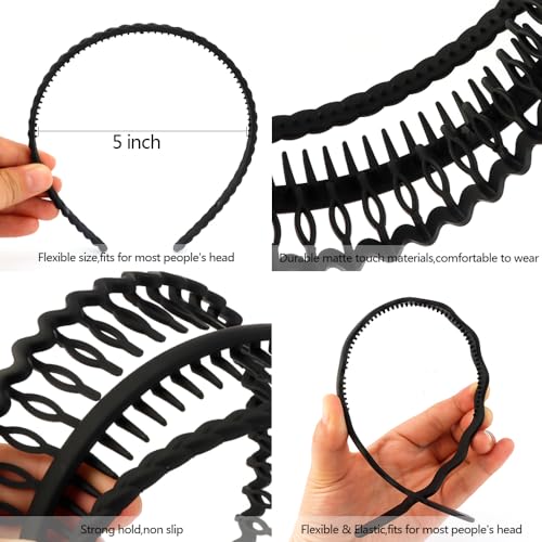 AHONEY 7-Pack Black Headbands with Teeth Non-Slip