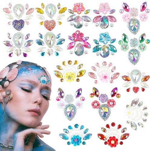 18 Pcs Mermaid Face Gems Stickers - Rhinestone Party Makeup