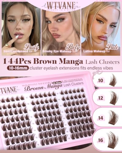 Brown Manga Lash Clusters - 144Pcs DIY Eyelash Extensions 10-16mm