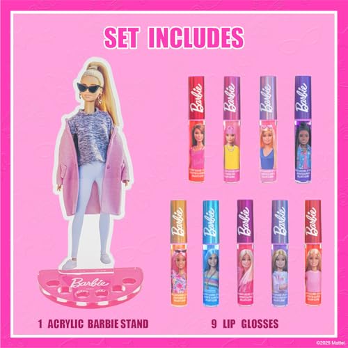 Barbie Lip Gloss Set with Acrylic Stand - 9 Plant-Based Glosses