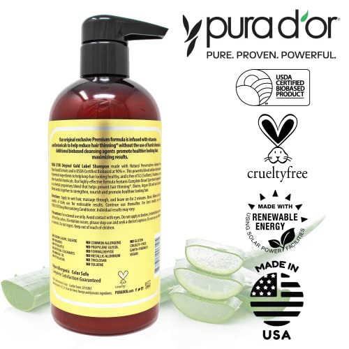 PURA D'OR Anti-Thinning Biotin Shampoo, Clinically Tested DHT Blocker for Thickening Color Treated Hair, Herbal Scent, 16oz