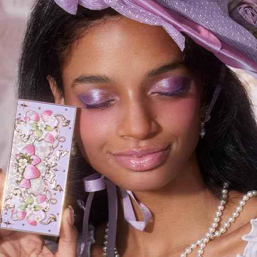 Flower Knows Violet Strawberry Rococo Eyeshadow Palette,Purple Pink Makeup Palette with 3 Matte + 2 Shimmer Shades,Blendable Smooth Cute Eye Makeup,0.21 Oz(Starmoon Strawberry)