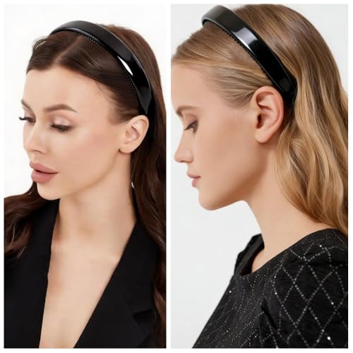 AHONEY 2-Pack Tortoise Shell Headbands with Teeth - Black & Brown, No-Slip Hair Accessories for Women