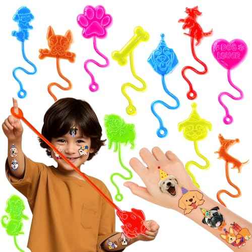 48PCS Dog Party Favors - 24PCS Dog Temporary Tattoos & 24PCS Dog Stick Hands - Perfect Birthday Favors, Goodie Bag Stuffers, Treasure Box Toys, Classroom Prizes, and Student Gifts