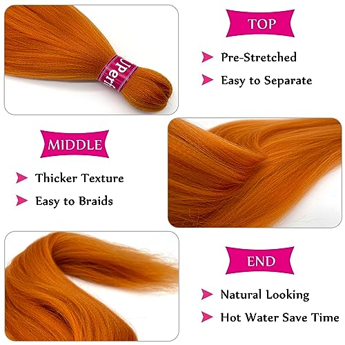 Ginger Orange Braiding Hair Pre Stretched Kanekalon Knotless Prestretched Braiding Hair 30 inch Long Colored Hair Extensions for Braiding Pre Stretched Micro Braids Itch Free Yaki Braiding Hair