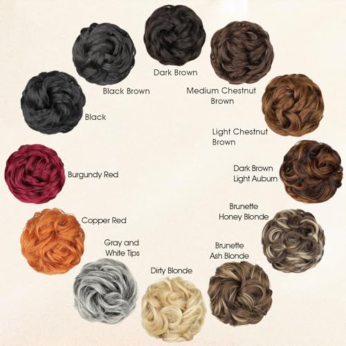 RONTAYA Messy Bun Hair Pieces - 2pc Dark Brown Wavy Curly Updo