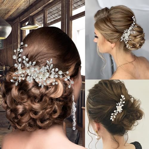 5-Piece Bridal Hair Comb & Pins Set with Pearls & Rhinestones