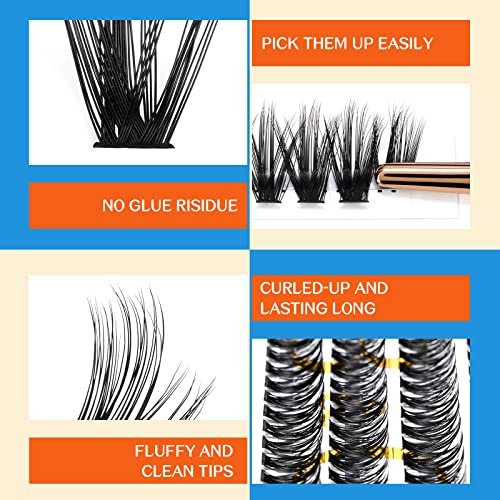 Lash Clusters 40D-D-16mm Individual Lashes 280 Clusters Manga Lashes False Eyelash Lash Clusters Extensions Individual Lashes Cluster DIY Eyelash Extensions at Home (40D-D,16mm)