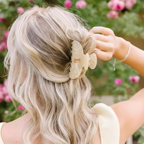 Initial Letter L Hair Claw Clip with Cream Marble Acrylic Design - Personalizable Hair Accessory