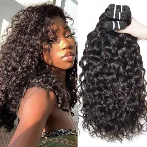 Yavida Water Wave Human Hair Bundles Wet and Wavy Bundles Human Hair Brazilian Unprocessed Remy Hair Water Wave Weave Extensions 10 12 14 Inch Natural Black