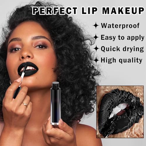 Black Lipstick Black Lip Liner Set Matte Lipstick 2PCS Long Lasting Lip Stain and Lip Liner Set for Halloween Cosplay Goth Makeup