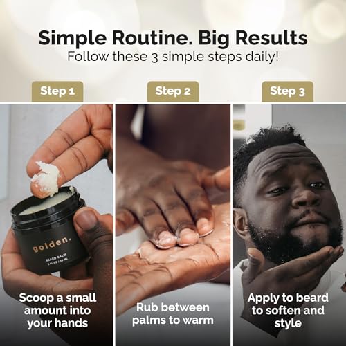 Golden Grooming Beard Balm | Unique Masculine Scent | Shea Butter for Beard Growth | Tames, Moisturizes & Styles (2 oz, Fresh Scent)