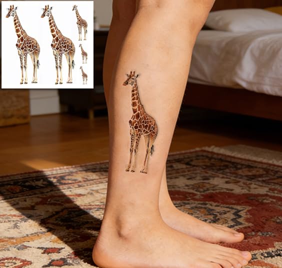 Watercolor Giraffe Temporary Tattoos - 6 Sheets Waterproof