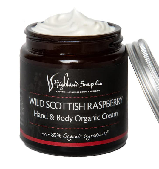 The Highland Soap Company Organic Hand & Body Cream, 4-Ounce Jar (Wild Scottish Raspberry)