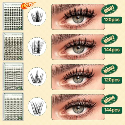 KEYYOU LASH California Sunset Manga Lash Clusters 8-18mm Fairy Eyelash Clusters Natural DIY Lash Extension Wispy with Soft Thin Band(MG01 Lashes)