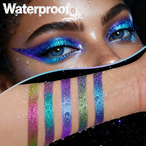 4PCS Chameleon Metallic Eyeshadow & Eyeliner Gel Pencil Set ? Multichrome Shifting Colors Glitter Eye Makeup, Waterproof Long-Lasting Smudge-Proof Duochrome Pencil for Multi-Dimensional Looks