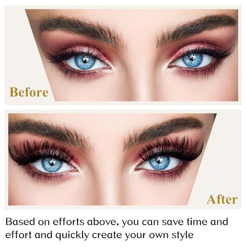 Lash Clusters B01 DIY Eyelash Extensions 72 Clusters Lashes C D Curl B&Qaugen Mega Volume Individual Lashes Eyelash Clusters Extensions Wispy Lashes Cluster DIY at Home (B01-D-8-16MIX)