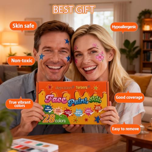 28-Color Face Paint Kit with Brushes, Stencils & Sponges