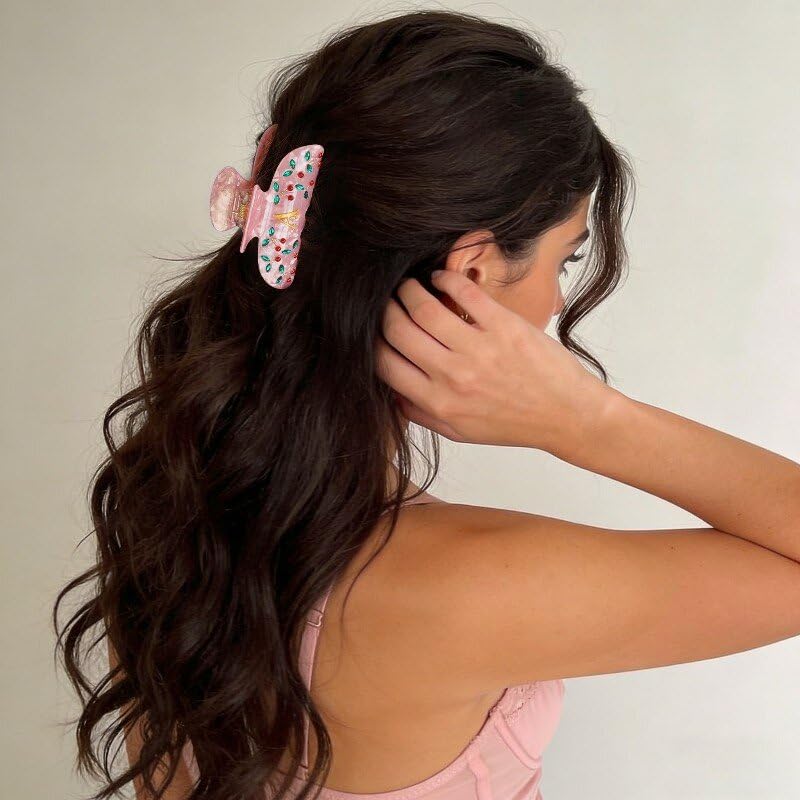 Cherry Rhinestone Claw Hair Clips for Women