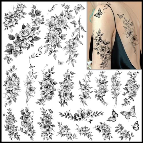 Realistic Flower Temporary Tattoos for Women - 9 Sheets