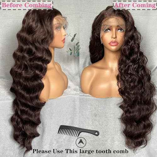 SOKU Brown 13x6 Lace Frontal Wig 32 Inch Long Lightweight Wavy Hair Pre Plucked Hairline with Baby Hair Glueless Transparent Lace Heat Resistant Synthetic Lace Front Wigs for Black Women