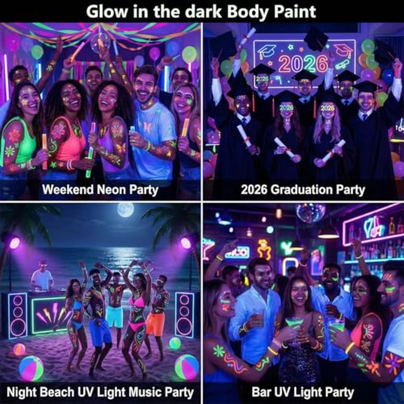 18-Color UV Glow Body Paint Pens - Neon Temporary Tattoo Markers