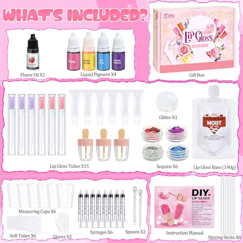 Jcoos DIY Lip Gloss Making Kit, DIY Lip Glosses Set to Make Your Own Lip Stick, Fun Craft Makeup Lipglosses, All-Inclusive Moisturizing Handmade Lip Glaze Supplies Set for Beginner Women Girls