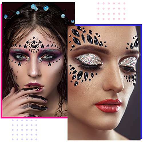 12 Sheets Halloween Face Gems Festival Face Jewels Face Rhinestones Face Rhinestones for Makeup Gems for Stickers Jewels for Carnival Festival Party (Black)