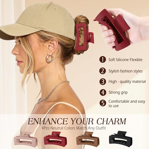 4-Pack Flexible Silicone Claw Clips for Women, 4-Inch