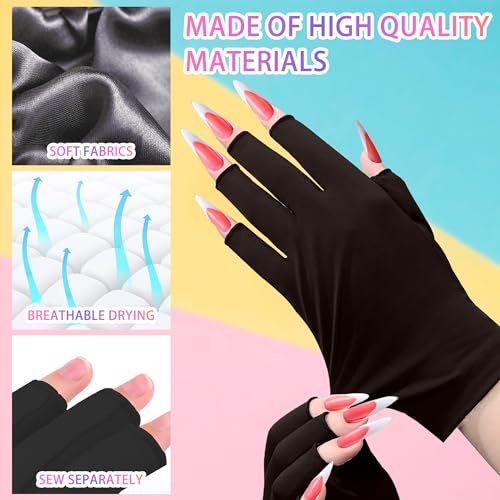 UV Nail Lamp Gloves 2-Pack Fingerless UV Protective Gloves for Gel Manicure - Black