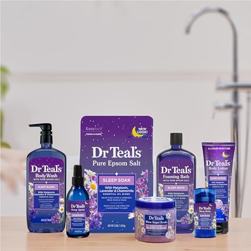 Dr Teal's Body Wash with Pure Epsom Salt, Sleep Blend with Melatonin, Lavender & Chamomile Essential Oils, 24 fl oz (Pack of 4) (Packaging May Vary)