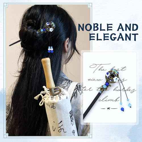 Lawie 8 Pack Wooden Hair Sticks Wood Chinese Hair Pins with Tassel Dangle Crystal Beads Flower Long Hair Chopstick Picks With Charm for Twist Bun Holder Fork Hair Slides Hair Accessories for Women