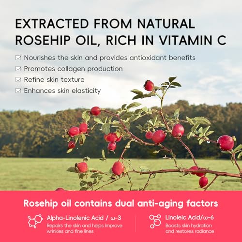 Skin Care Set, with Natural Rosehip Oil, Vit-C & E Skincare Kits 5 Pcs- Restore Skin Elasticity, Refine Texture, Even Tone, Moisturizing, Glowing, for All Skin Types, Mother's Day Birthday Gift
