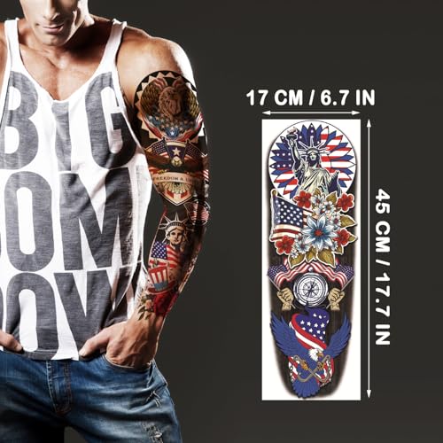 6-Pack Large Patriotic Full Arm Temporary Tattoos