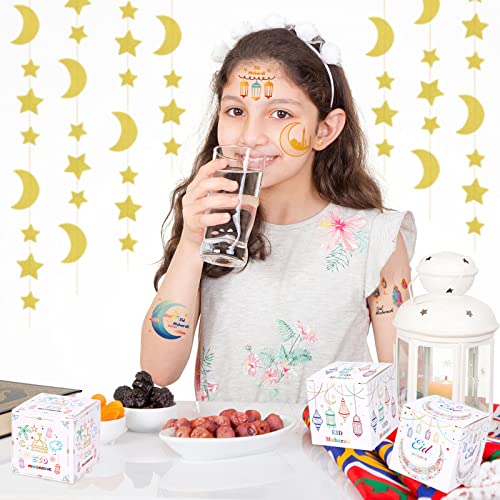 HOWAF 30pcs Eid Mubarak Party Favors Temporary Tattoos, Ramadan Kareem Themed Face Tattoos for Kids with Star Moon Castle Patterns for Eid Party Decorations, Ramadan Mubarak Fake Tattoos