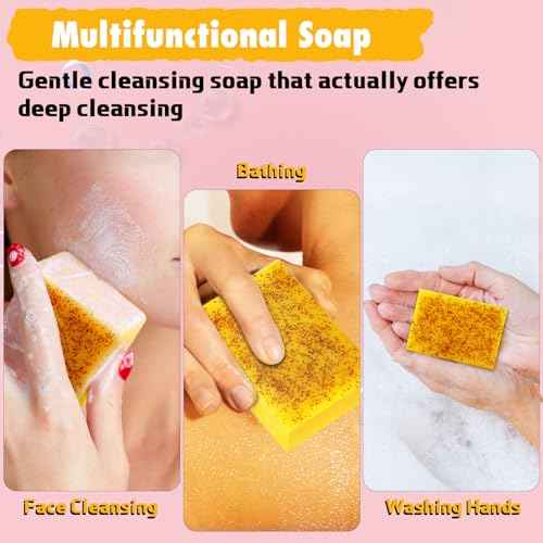 Lemon Turmeric Kojic Acid Soap Bar, Turmeric Soap Bar with Vitamin E for Dry Sensitive Skin, Lemon Soap for Face, Body Hands 2 Bars