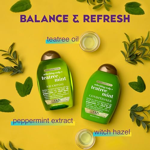 OGX Extra Strength Refreshing Scalp + Teatree Mint Conditioner, Invigorating Conditioner with Tea Tree & Peppermint Oil & Witch Hazel, Paraben-Free, Sulfate-Free Surfactants, 13 fl oz