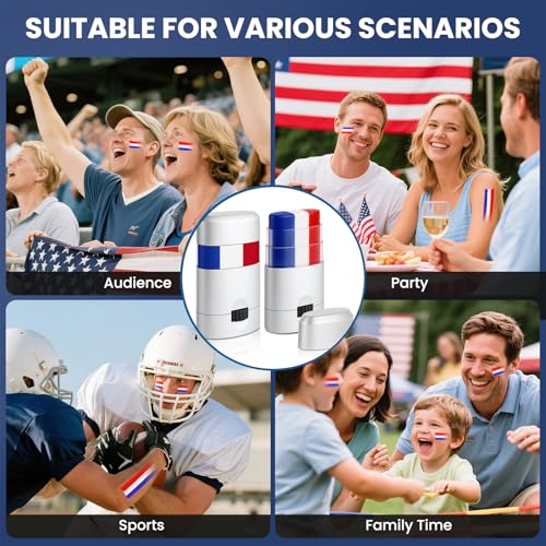 2PCS Red White and Blue Face Body Paint Sticks- Patriotic Pride 4th of July Accessories for Women, Eye-Black Stick Baseball Softball Sports Makeup, Fourth of July USA Accessories for Independence Day