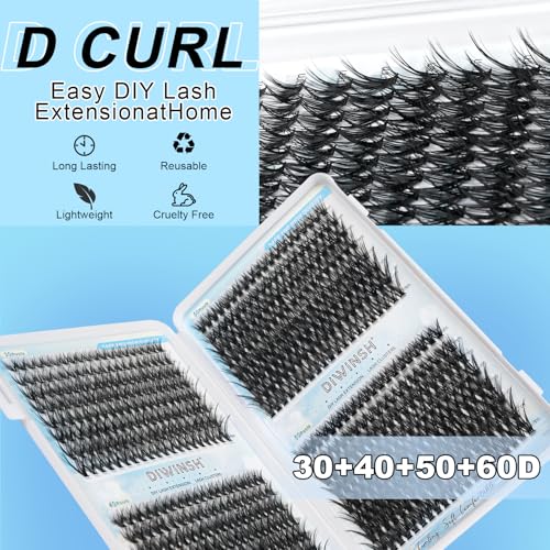 640PCS Eyelash Clusters 30D+40D+50+60D Volume Lash Clusters Wispy Individual Lashes D Curl Fluffy Lash Extension 9-16mm DIY Natural Cluster Eyelash Extensions for Beginners