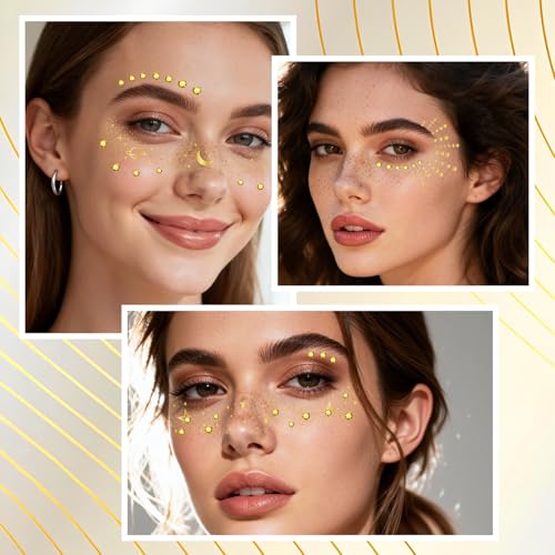 Gold Glitter Freckles Temporary Tattoo Set – 6 Face Sheets + 24 Eye Stickers