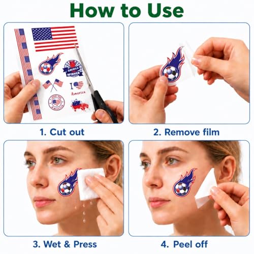 USA Soccer Face Stickers, 16 Sheets Temporary Tattoos