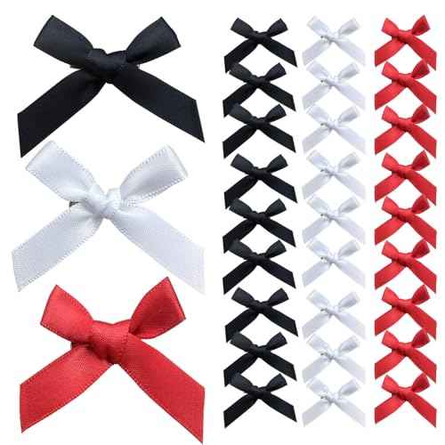 30 Pcs Hair Bows for Women, 3 Colors Mini Bowknot Ribbon Barrettes Hair Clips, Cute Bows for Girls Hair Accessories (Black,White,Red)