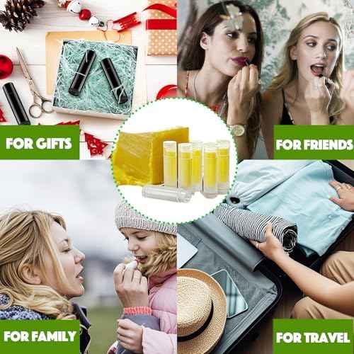 Lip Balm Tubes with Filling Tray and Spatula, 60 Empty Lip Balms Containers with Caps (Clear+Black), 60 Writeable and 60 Printed Stickers, BPA Free, Make Natural Lip Balm Kit for DIY