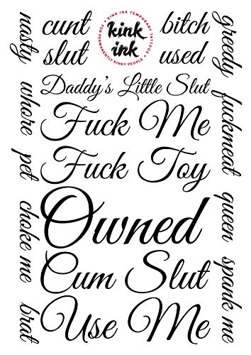 17 Cursive Temporary Tattoo Lettering in Black A4 Sheet
