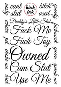 17 Cursive Temporary Tattoo Lettering in Black A4 Sheet
