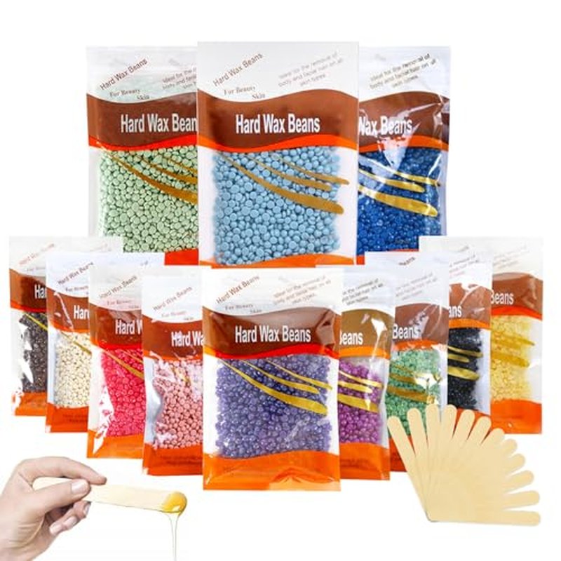 12PCS Hard Wax Beads for Hair Removal,Hair Removal Wax Beads for Face and body,At Home Waxing Bead with Sticks,Waxing Kit for All Skin Types